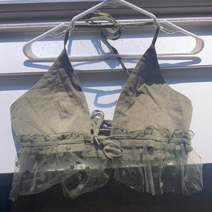 New wore olive green tie up top, shein, size M !!